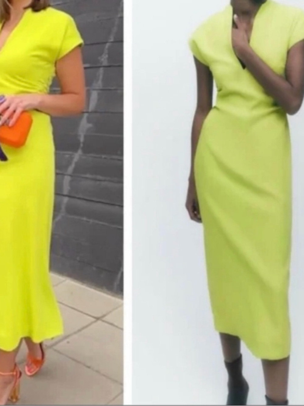 Lime Green V-Neck Ruched Waist Midi Dress - Picture 3 of 8